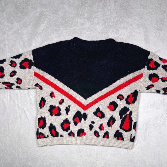 Anthro Adora Sweater Women's Small Gray/Black/Red Leopard Long Sleeve - Picture 2 of 9